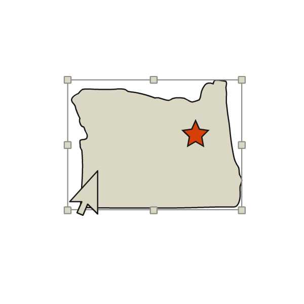 俄勒冈州的地图，上面有一颗星标记着它的位置.